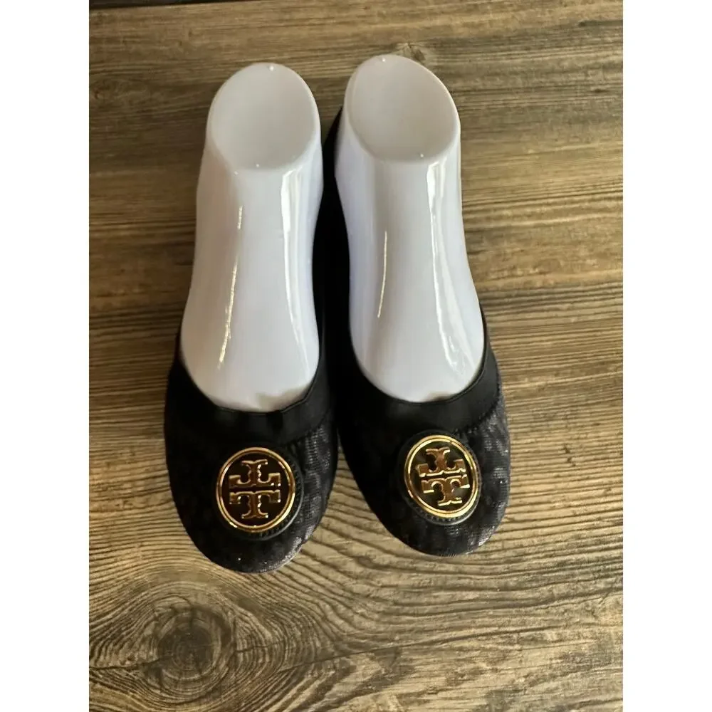 Tory Burch Caroline Ballet Flats 7.5 M Black Gray Animal Print